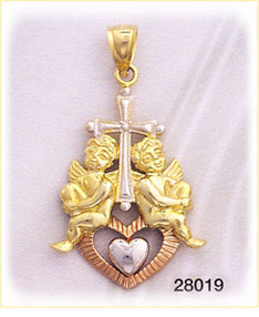 14K Tri Color Gold Angels Cross Charm