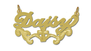 14K Gold Designer Personalized Cross W/Scrolls Script Nameplate