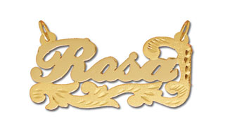 14K Gold Personalized Designer Diamond Cut Scrolls Script Nameplate