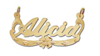 14K Gold Designer Personalized Ribbon & Bow Script Nameplate