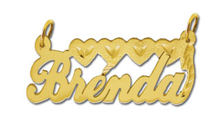 14K Gold Script Designer Hearts Personalized Nameplate