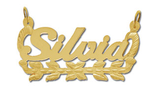 14K Gold Personalized Designer Floral Script Nameplate