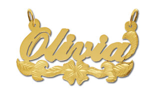 14K Gold Personalized Designer Script Love Birds Nameplate