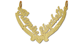 14K Gold Designer Personalized Two Names Script Nameplate