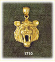 14K Gold Growling Tiger Head Charm