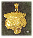 14K Gold Snarling Tiger Head Charm