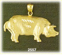 14K Gold Etched Pig Charm 