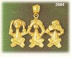 14K Gold Hear See Speak No Evil Monkey Charm