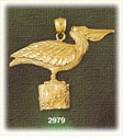 14K Gold Pelican Perched Bird Charm
