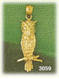 14K Gold Owl Perched Bird Charm