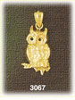 14K Gold Perched Owl Bird Charm