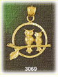 14K Gold Perched Owls Bird Charm