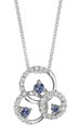 14K White Gold Triple Circle Diamond Blue Sapphire Necklace