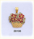 14K Gold Enamel Flower Basket Charm