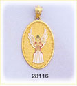 14K Gold Enamel Guardian Angel Medallion