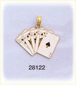 14K Gold Enamel Spade Royal Flush Charm