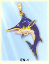 Blue Enamel Marlin Fish 14K Yellow Gold Enamel Charm
