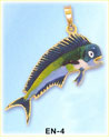 Blue Green Enamel Fish 14K Yellow Gold Enamel Charm