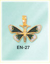 Blue &amp; White Enamel 14K Yellow Gold Floating Butterfly Charm