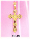 Ornate Enamel Scroll 14K Yellow Gold Religious Cross Charm