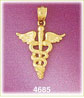 14K Yellow Gold Caduceus Medic Alert Charm