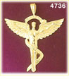 14K Yellow Gold Health Chiropractic Caduceus Medic Alert Charm