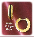 Intriguing Round Single Striped 14K Gold Onyx Huggie Earrings 