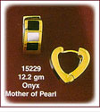 Attractive 14K Gold Onyx &amp; Mother of Pearl Huggie Earrings