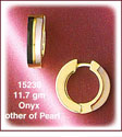 Striped 14K Gold Onyx &amp; Mother of Pearl Huggie Earrings