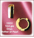 Fashionable 14K Gold Mother of Pearl &amp; Black Onyx Huggie Earrings