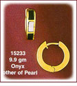 Elegant 14K Gold Black Onyx &amp; Mother of Pearl Huggie Earrings