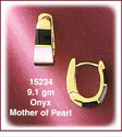 14K Gold Onyx &amp; Mother of Pearl Curve Huggie Earrings
