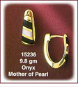 Curved Tripple Striped 14K Gold Onyx &amp; Mother of Pearl Huggie Earrings