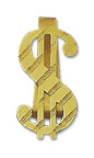 14K Gold Dollar Sign Money Clipw/Diagnonal Stripe Design