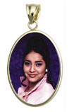 14K Gold Large Oval Photo Pendant