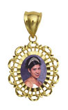 14K Gold Small Oval w/Decorative Frame Photo Pendant