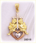 14K Tri Color Gold Angels Cross Charm