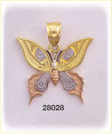 14Kt Tri Color Gold Butterfly Charm