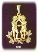 14K Tri Color Gold Zodiac Gemini Pendant